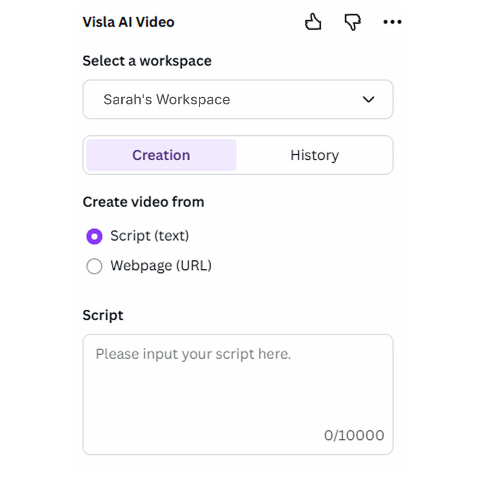 Pick your starting point by pasting a script or linking a webpage so Visla generates a first cut